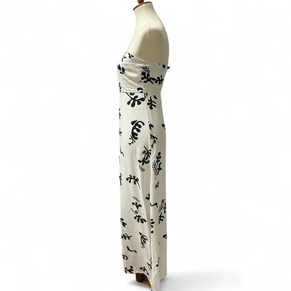 Paper Heart Linen Blend Black White‎ Leaf Print Maxi Dress Size XS